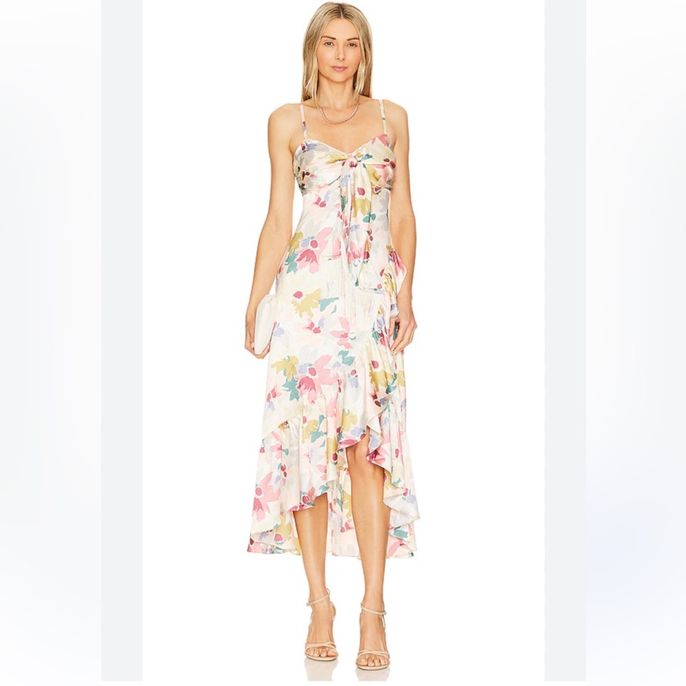 Likely Revolve CALISTA DRESS tie front fringe floral print size 2